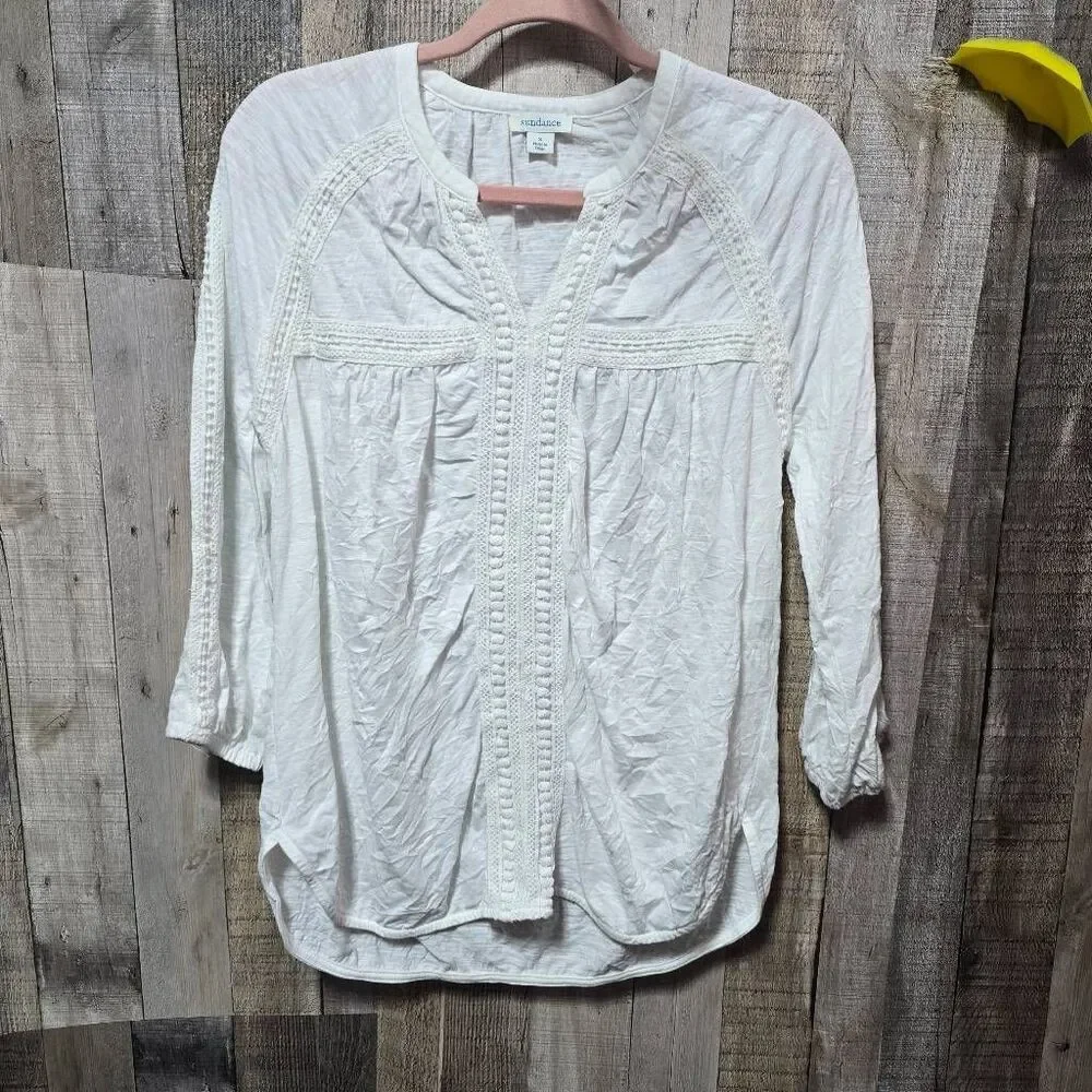 Sundance Romance White Textured Blouse Small Boho Indie Preppy Spring Summer - Picture 2 of 5